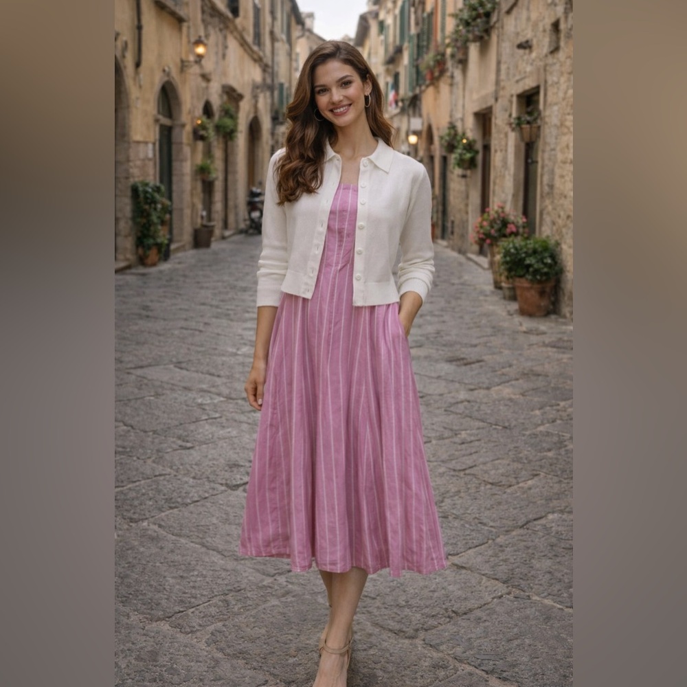 Lauren Ralph Lauren 100% Linen Pink Barbiecore Fit & Flare Dress Size 10
